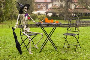 Halloween skeleton on a garden