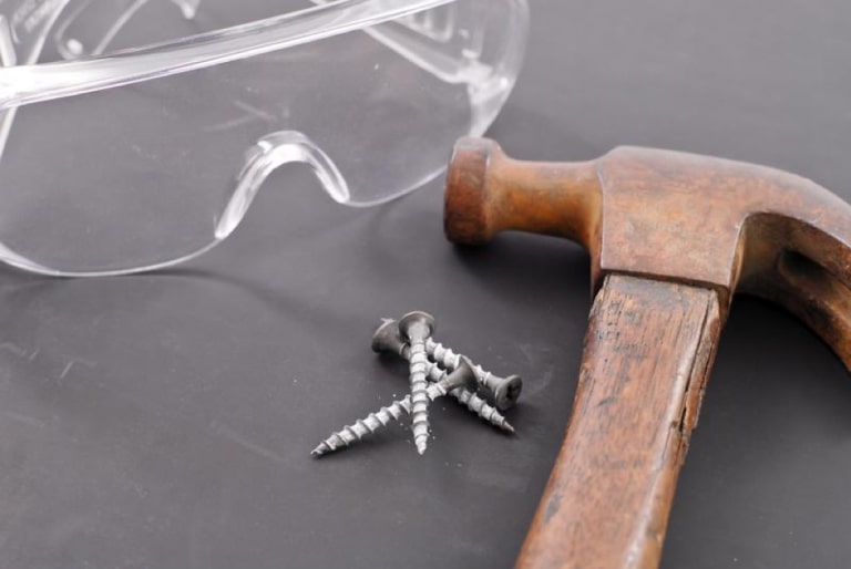 Hammer, Screws and Protective Eyeglasses