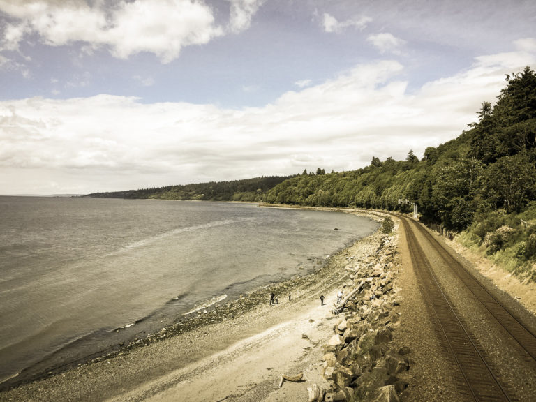 Beach along train tracks