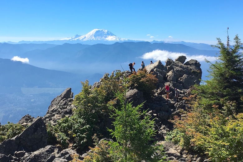 Rocky mountain with hikers